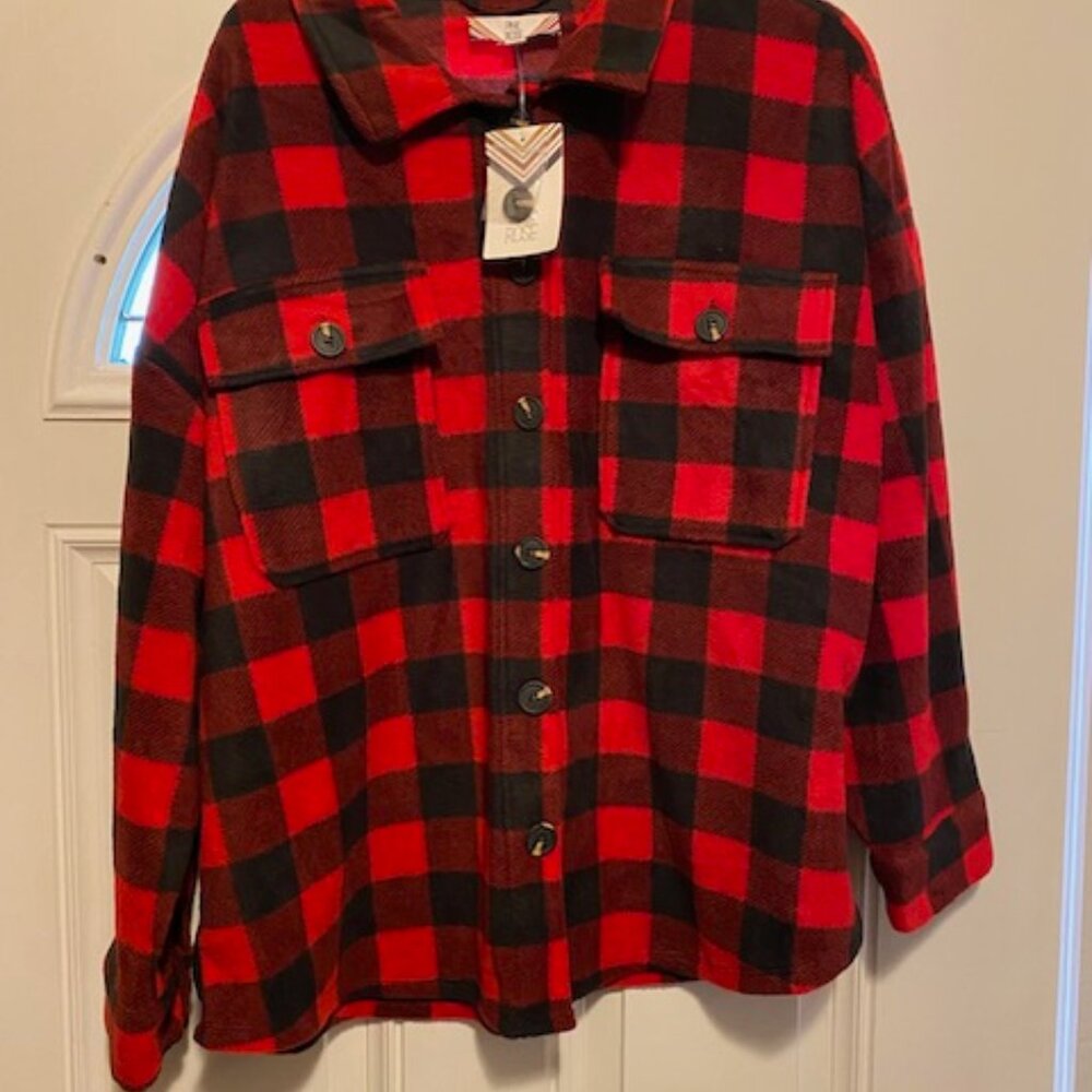 Pink Rose Shirt Red Black Buffalo Print Microfiber Long Sleeve Button Up NWT XXL
